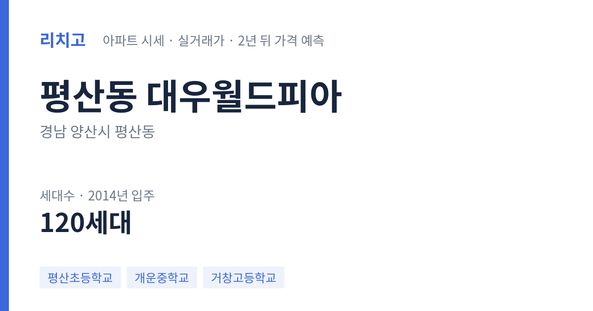 대우월드피아 아파트 요약 카드 — 대표 평형 매매·전세 시세, 세대수, 입주 연도