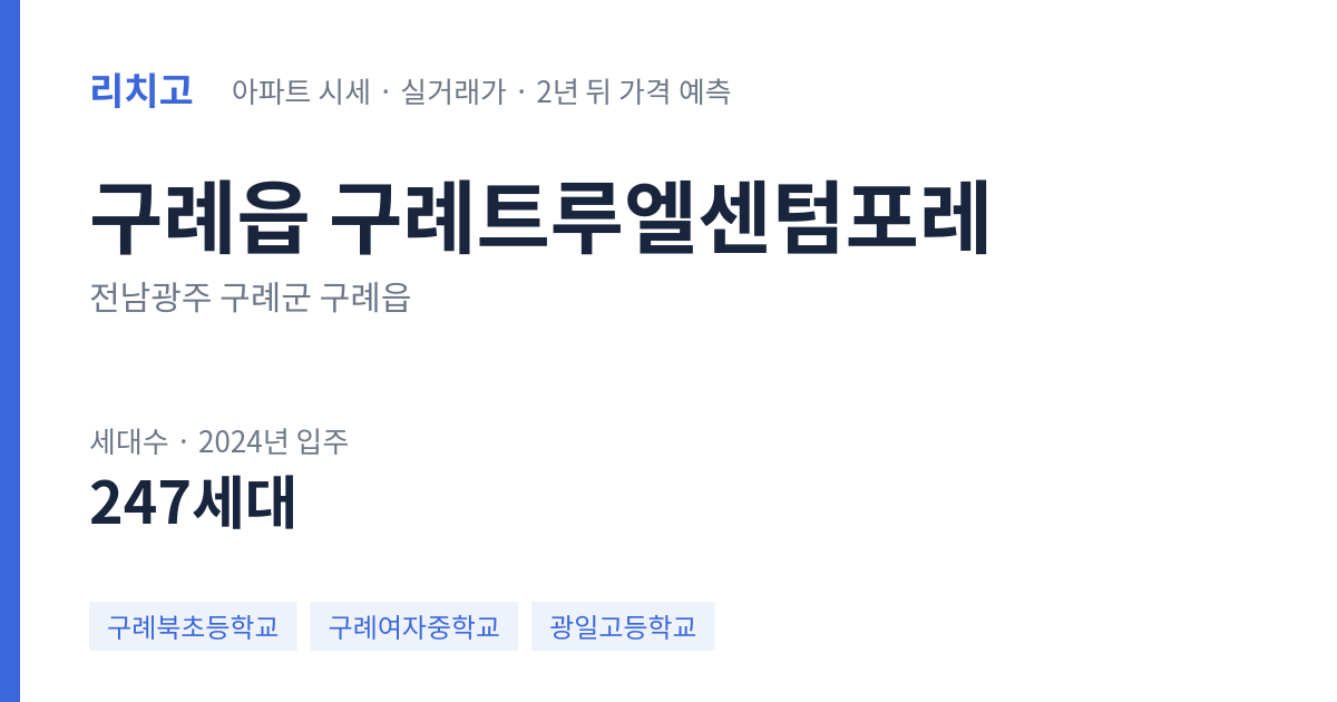 구례트루엘센텀포레 아파트 요약 카드 — 대표 평형 매매·전세 시세, 세대수, 입주 연도