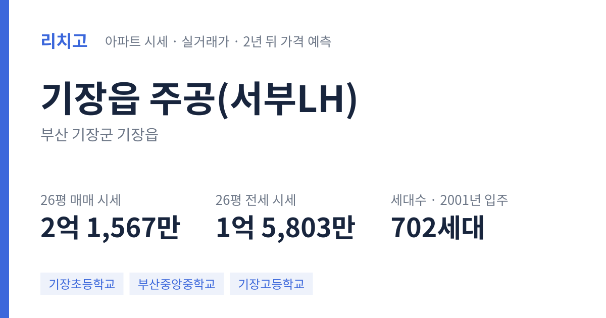 주공(서부LH) 아파트 요약 카드 — 대표 평형 매매·전세 시세, 세대수, 입주 연도