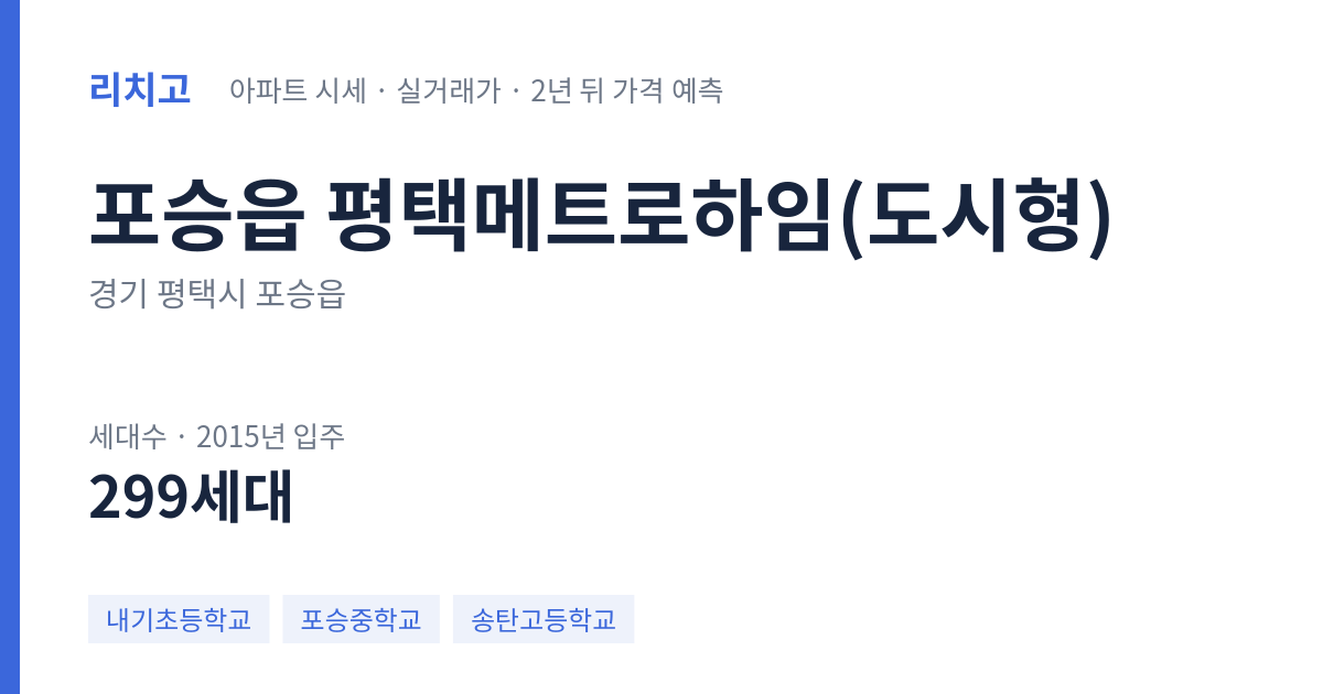 평택메트로하임(도시형) 아파트 요약 카드 — 대표 평형 매매·전세 시세, 세대수, 입주 연도