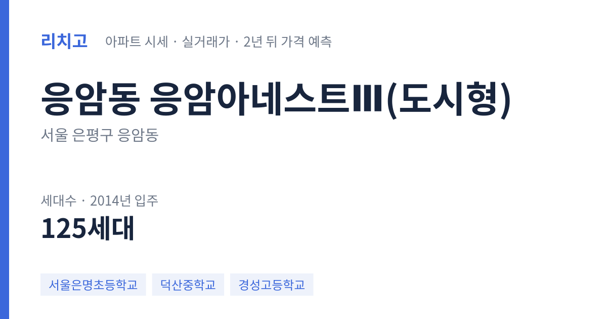 응암아네스트Ⅲ(도시형) 아파트 요약 카드 — 대표 평형 매매·전세 시세, 세대수, 입주 연도