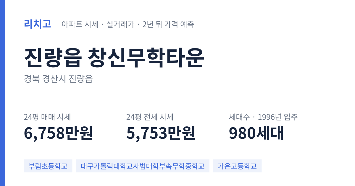 창신무학타운 아파트 요약 카드 — 대표 평형 매매·전세 시세, 세대수, 입주 연도