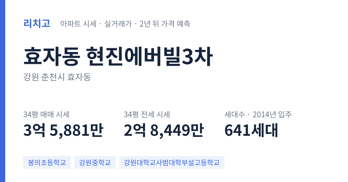 현진에버빌3차 아파트 요약 카드 — 대표 평형 매매·전세 시세, 세대수, 입주 연도