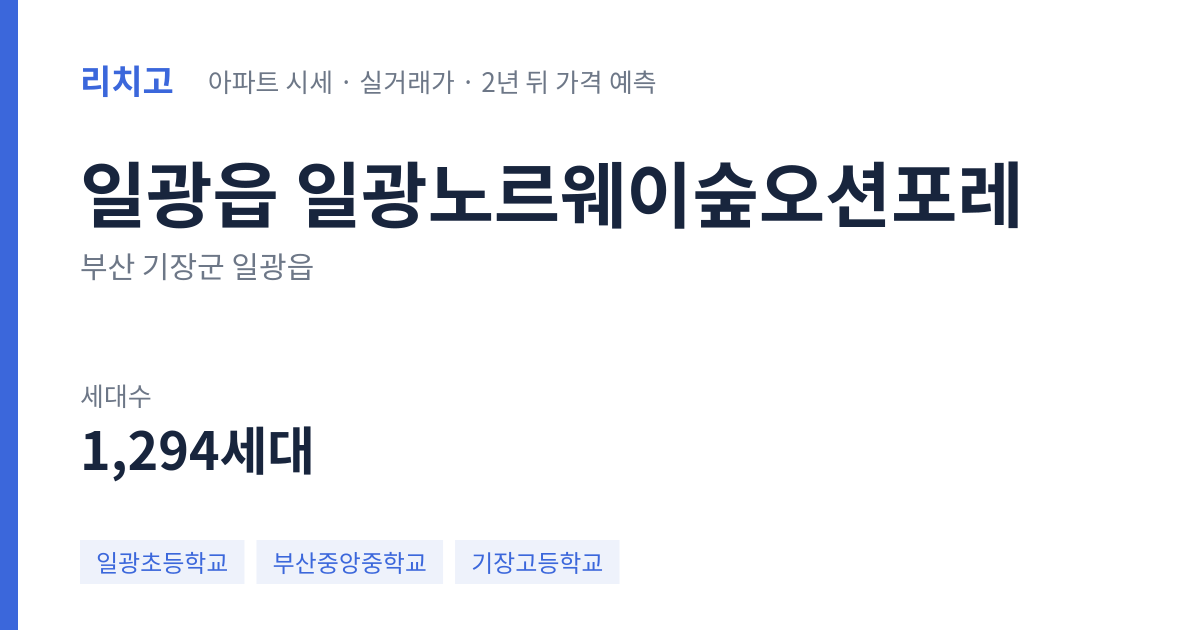 일광노르웨이숲오션포레 아파트 요약 카드 — 대표 평형 매매·전세 시세, 세대수, 입주 연도