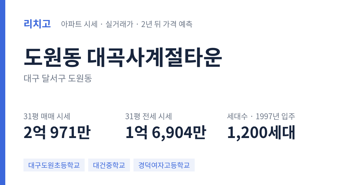 대곡사계절타운 아파트 요약 카드 — 대표 평형 매매·전세 시세, 세대수, 입주 연도