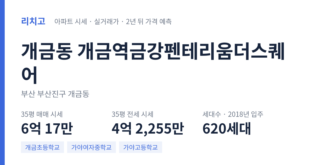 개금역금강펜테리움더스퀘어 아파트 요약 카드 — 대표 평형 매매·전세 시세, 세대수, 입주 연도