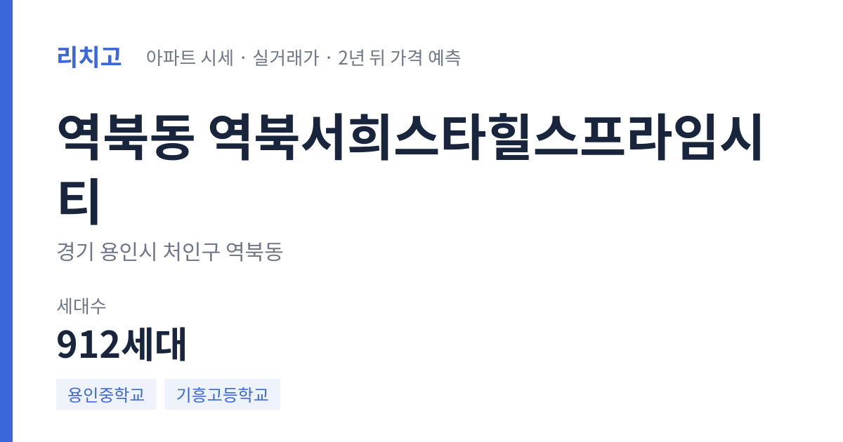 역북서희스타힐스프라임시티 아파트 요약 카드 — 대표 평형 매매·전세 시세, 세대수, 입주 연도