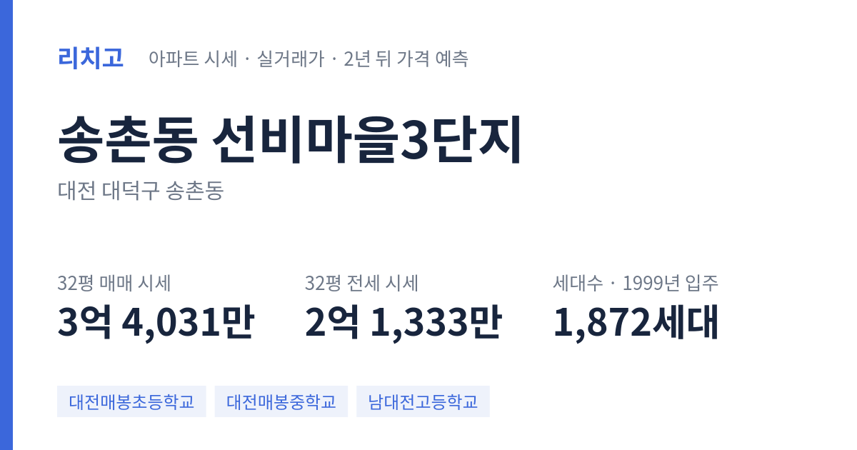 선비마을3단지 아파트 요약 카드 — 대표 평형 매매·전세 시세, 세대수, 입주 연도