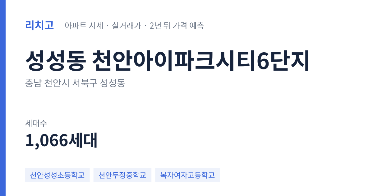천안아이파크시티6단지 아파트 요약 카드 — 대표 평형 매매·전세 시세, 세대수, 입주 연도