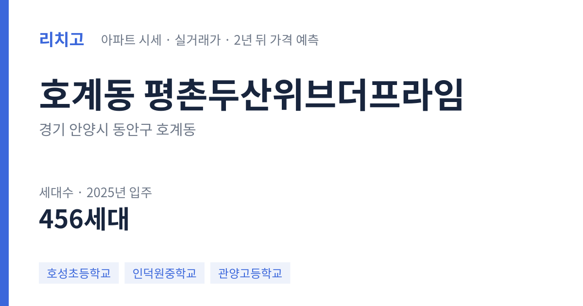 평촌두산위브더프라임 아파트 요약 카드 — 대표 평형 매매·전세 시세, 세대수, 입주 연도
