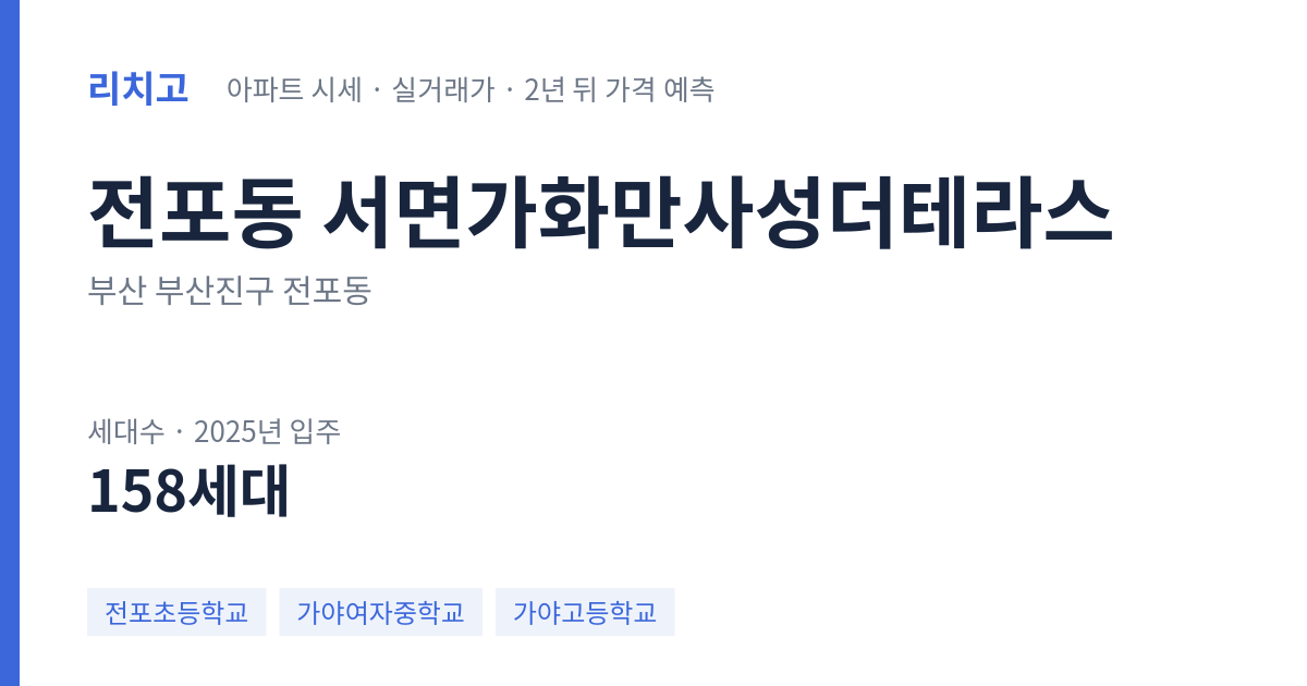 서면가화만사성더테라스 아파트 요약 카드 — 대표 평형 매매·전세 시세, 세대수, 입주 연도