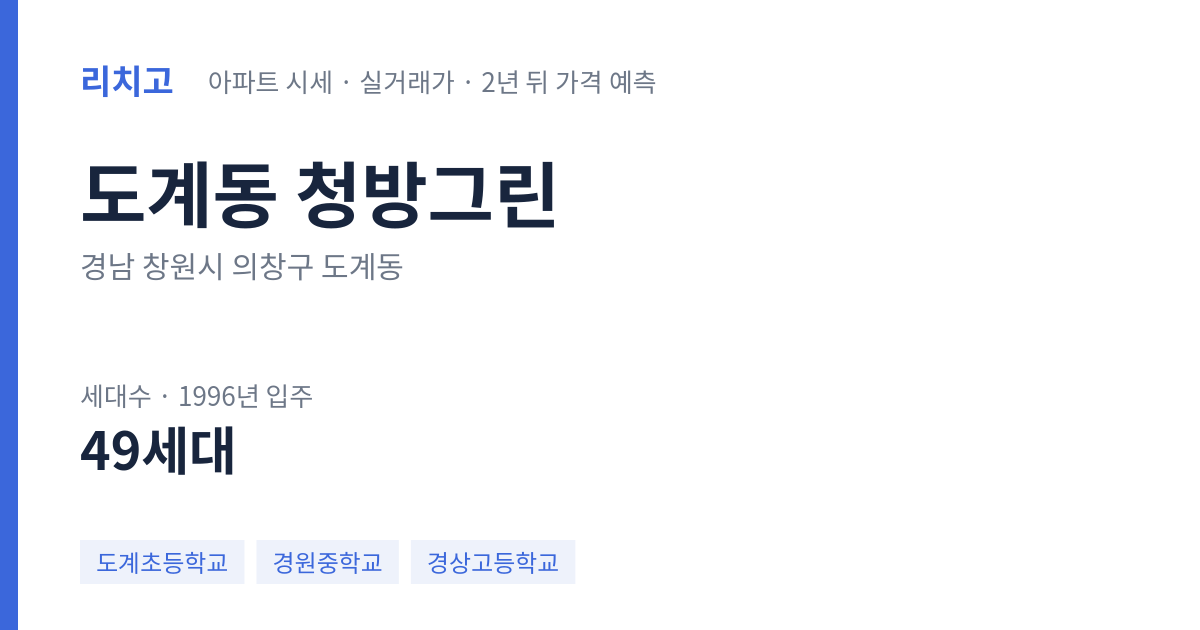 청방그린 아파트 요약 카드 — 대표 평형 매매·전세 시세, 세대수, 입주 연도
