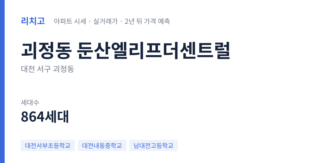 둔산엘리프더센트럴 아파트 요약 카드 — 대표 평형 매매·전세 시세, 세대수, 입주 연도
