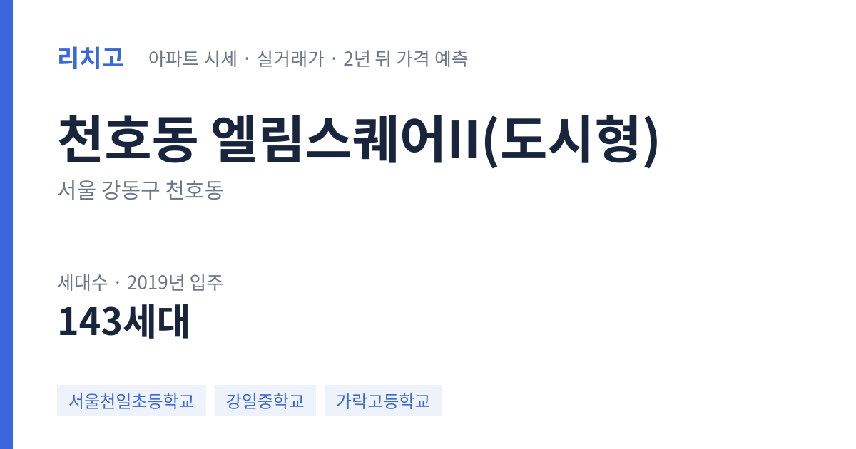 엘림스퀘어II(도시형) 아파트 요약 카드 — 대표 평형 매매·전세 시세, 세대수, 입주 연도