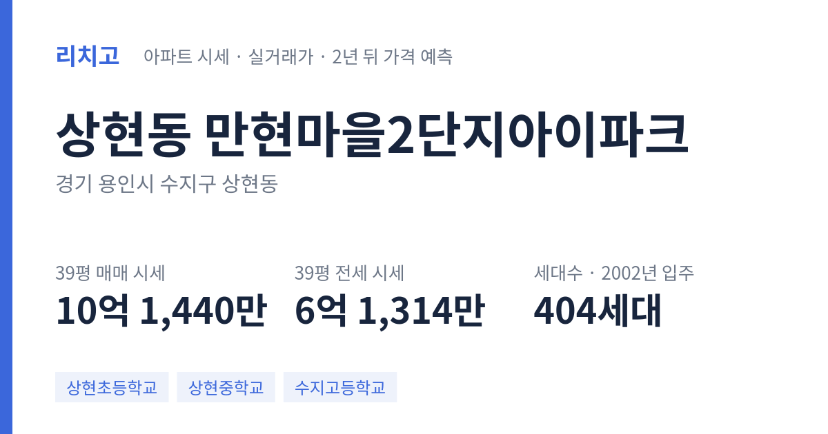만현마을2단지아이파크 아파트 요약 카드 — 대표 평형 매매·전세 시세, 세대수, 입주 연도