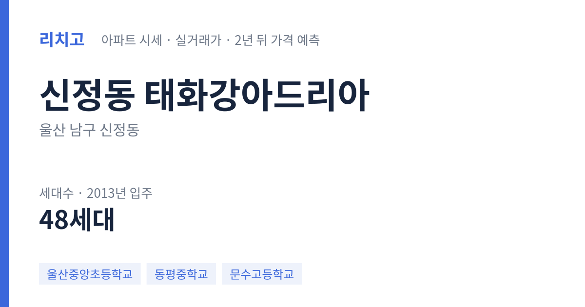 태화강아드리아 아파트 요약 카드 — 대표 평형 매매·전세 시세, 세대수, 입주 연도