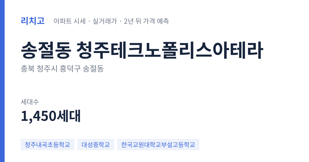 청주테크노폴리스아테라 아파트 요약 카드 — 대표 평형 매매·전세 시세, 세대수, 입주 연도