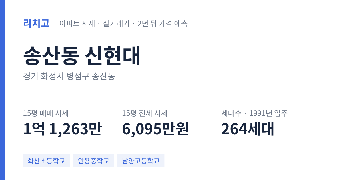 신현대 아파트 요약 카드 — 대표 평형 매매·전세 시세, 세대수, 입주 연도