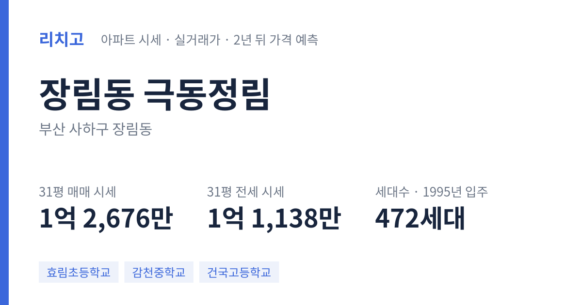 극동정림 아파트 요약 카드 — 대표 평형 매매·전세 시세, 세대수, 입주 연도