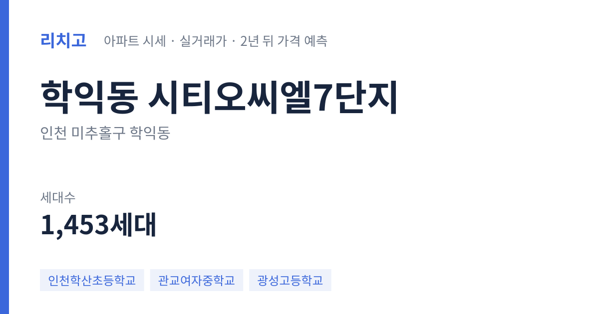시티오씨엘7단지 아파트 요약 카드 — 대표 평형 매매·전세 시세, 세대수, 입주 연도