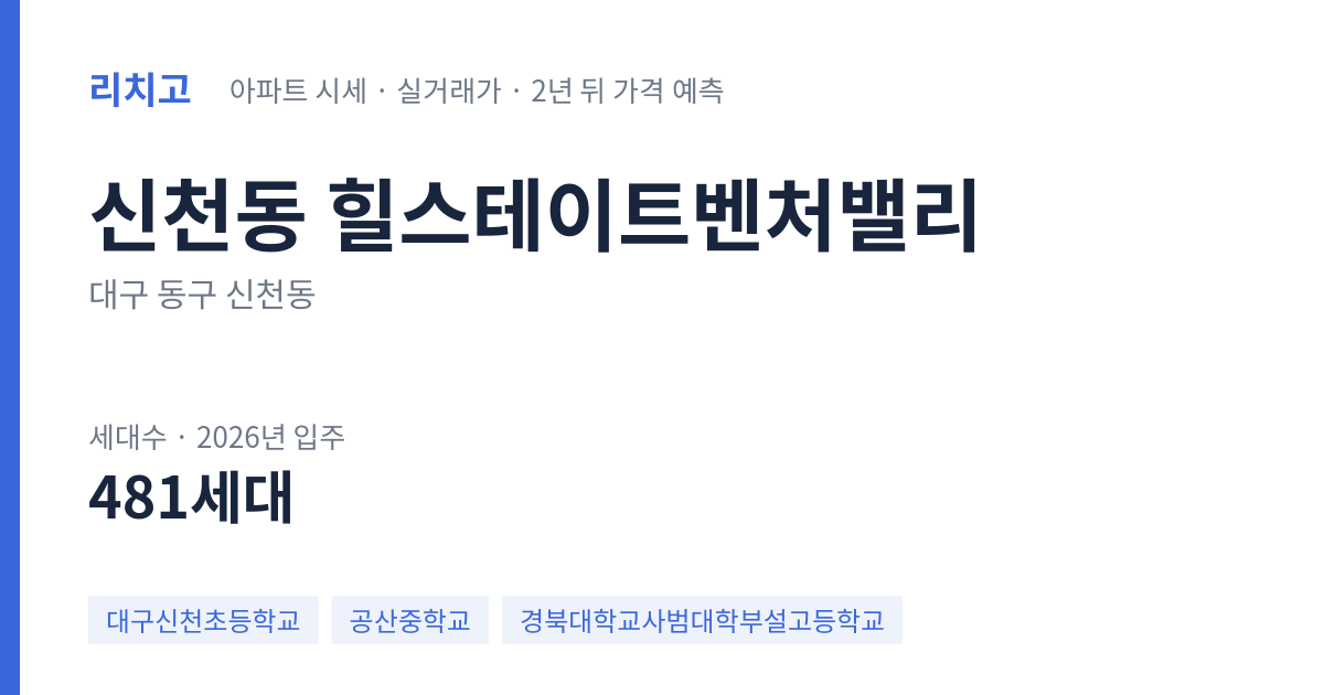 힐스테이트벤처밸리 아파트 요약 카드 — 대표 평형 매매·전세 시세, 세대수, 입주 연도