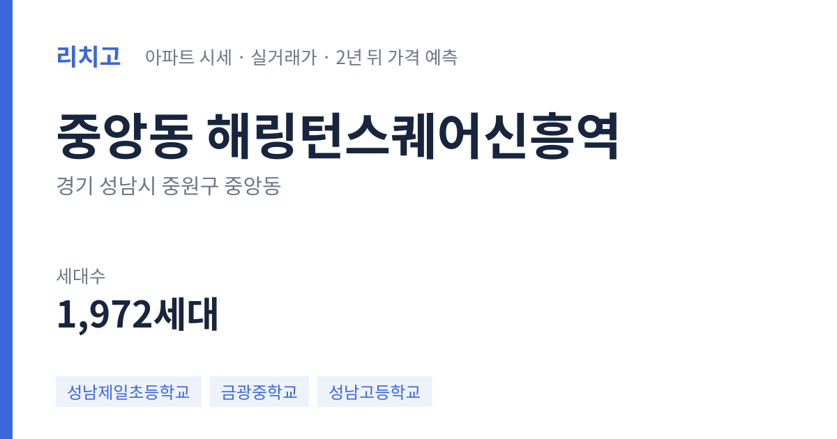 해링턴스퀘어신흥역 아파트 요약 카드 — 대표 평형 매매·전세 시세, 세대수, 입주 연도