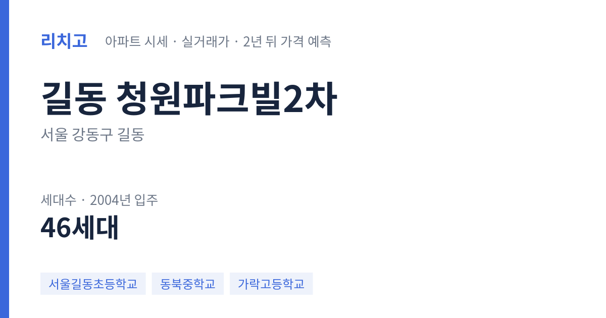 청원파크빌2차 아파트 요약 카드 — 대표 평형 매매·전세 시세, 세대수, 입주 연도