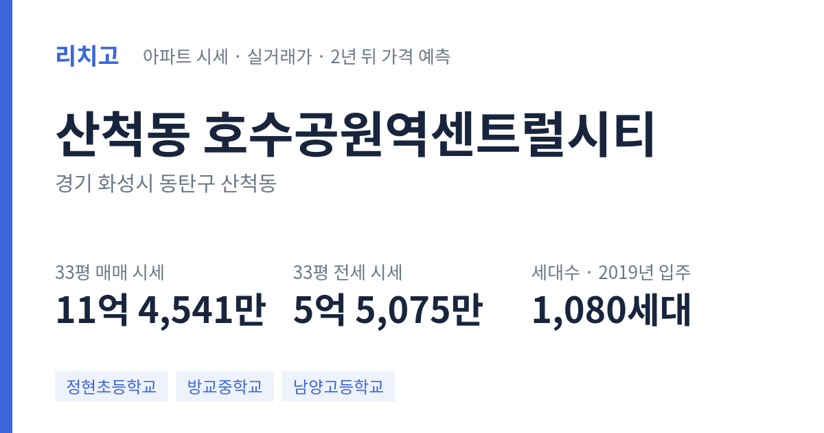 호수공원역센트럴시티 아파트 요약 카드 — 대표 평형 매매·전세 시세, 세대수, 입주 연도