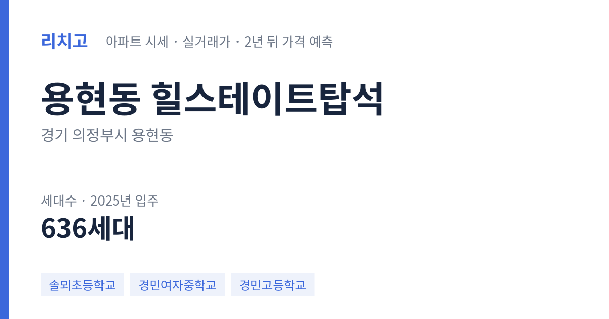 힐스테이트탑석 아파트 요약 카드 — 대표 평형 매매·전세 시세, 세대수, 입주 연도