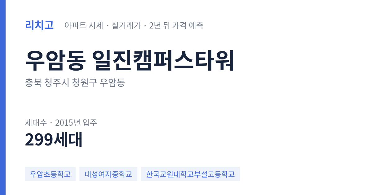 일진캠퍼스타워 아파트 요약 카드 — 대표 평형 매매·전세 시세, 세대수, 입주 연도