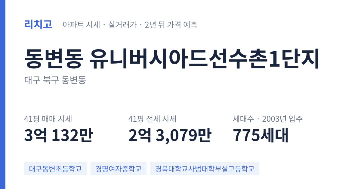 유니버시아드선수촌1단지 아파트 요약 카드 — 대표 평형 매매·전세 시세, 세대수, 입주 연도