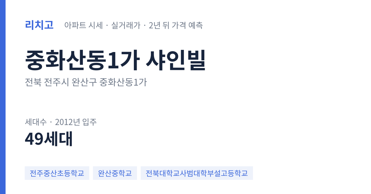 샤인빌 아파트 요약 카드 — 대표 평형 매매·전세 시세, 세대수, 입주 연도