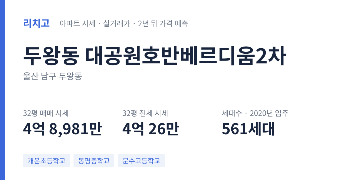 대공원호반베르디움2차 아파트 요약 카드 — 대표 평형 매매·전세 시세, 세대수, 입주 연도