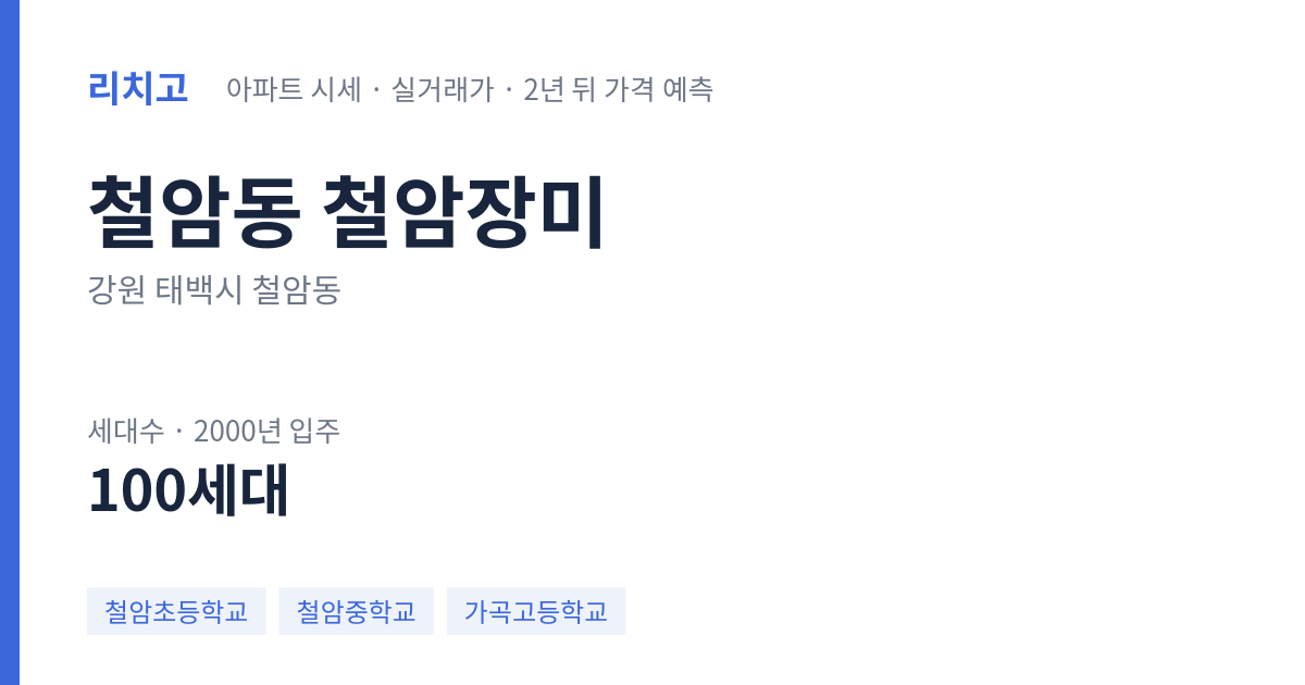 철암장미 아파트 요약 카드 — 대표 평형 매매·전세 시세, 세대수, 입주 연도