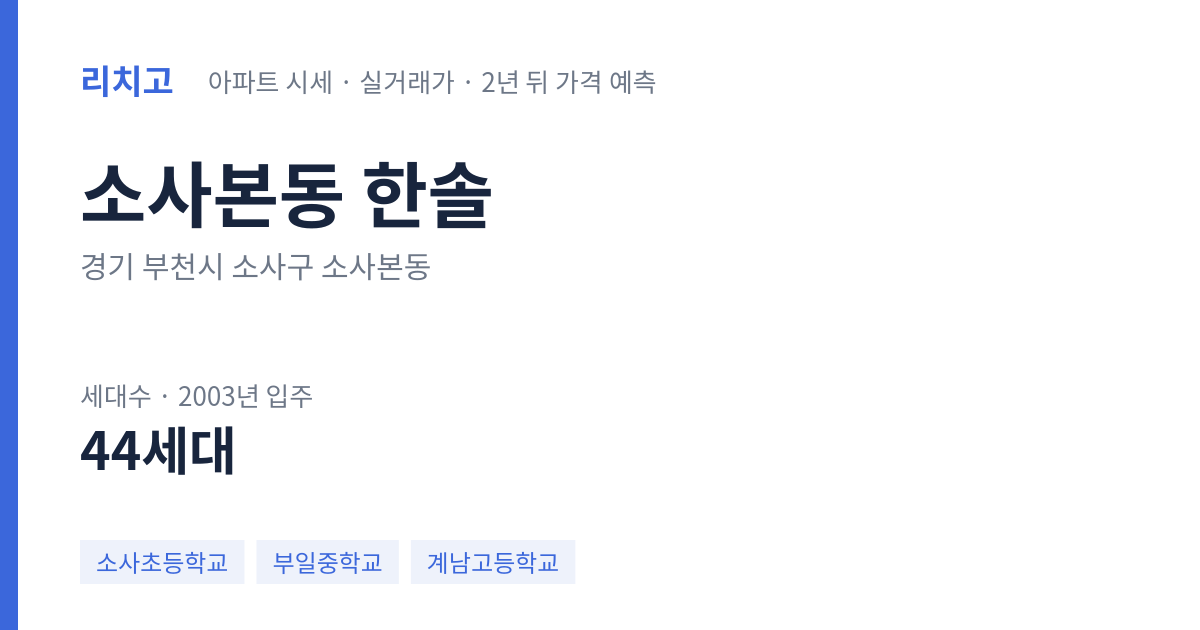 한솔 아파트 요약 카드 — 대표 평형 매매·전세 시세, 세대수, 입주 연도