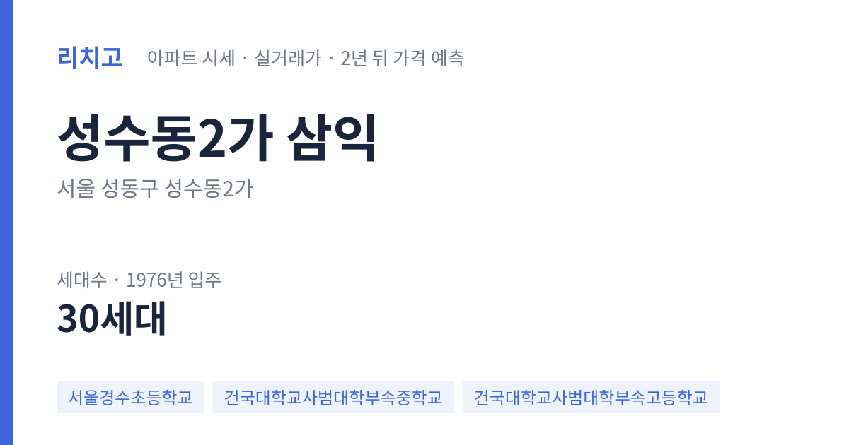 삼익 아파트 요약 카드 — 대표 평형 매매·전세 시세, 세대수, 입주 연도
