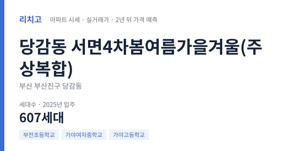 서면4차봄여름가을겨울(주상복합) 아파트 요약 카드 — 대표 평형 매매·전세 시세, 세대수, 입주 연도