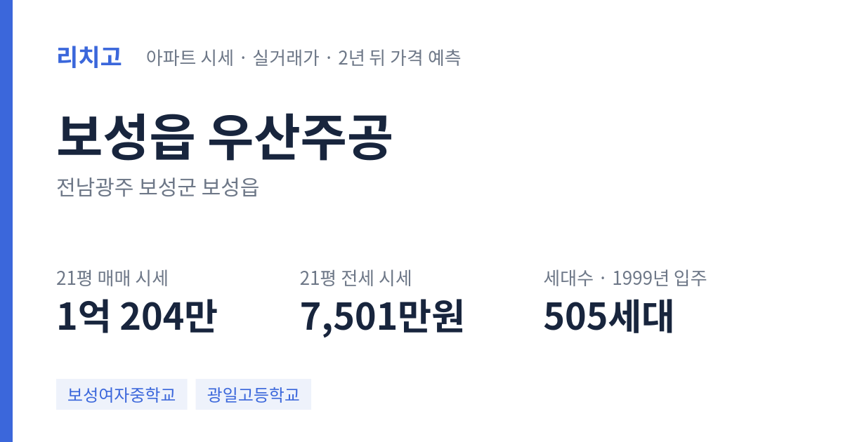우산주공 아파트 요약 카드 — 대표 평형 매매·전세 시세, 세대수, 입주 연도
