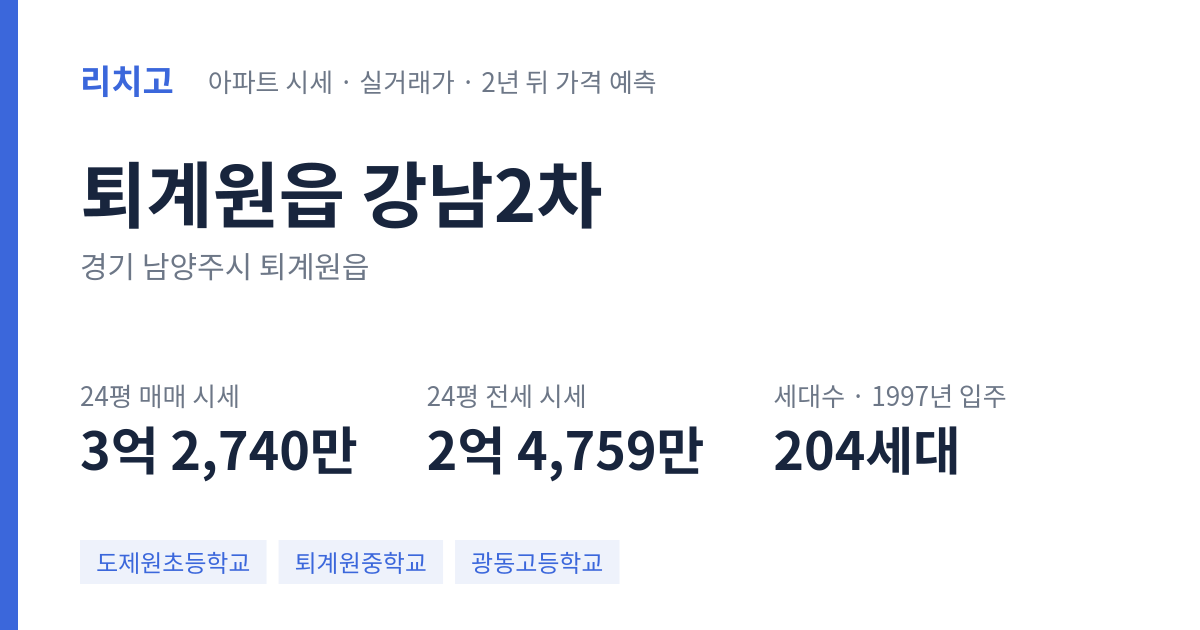 강남2차 아파트 요약 카드 — 대표 평형 매매·전세 시세, 세대수, 입주 연도