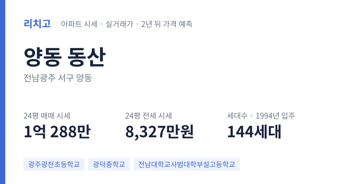 동산 아파트 요약 카드 — 대표 평형 매매·전세 시세, 세대수, 입주 연도