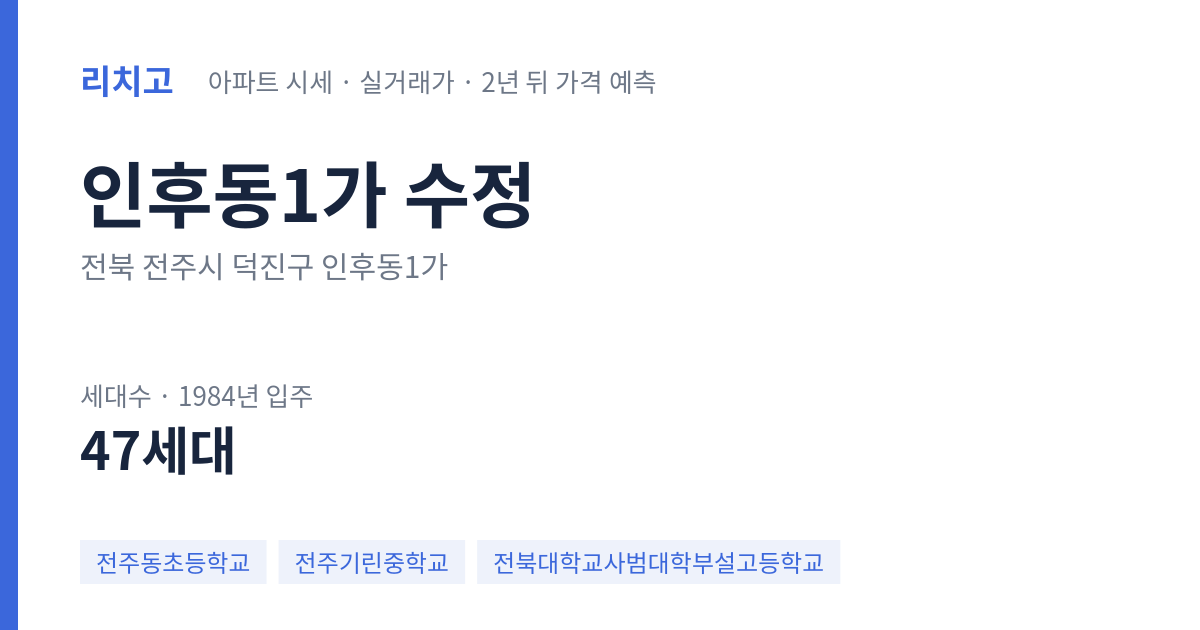 수정 아파트 요약 카드 — 대표 평형 매매·전세 시세, 세대수, 입주 연도