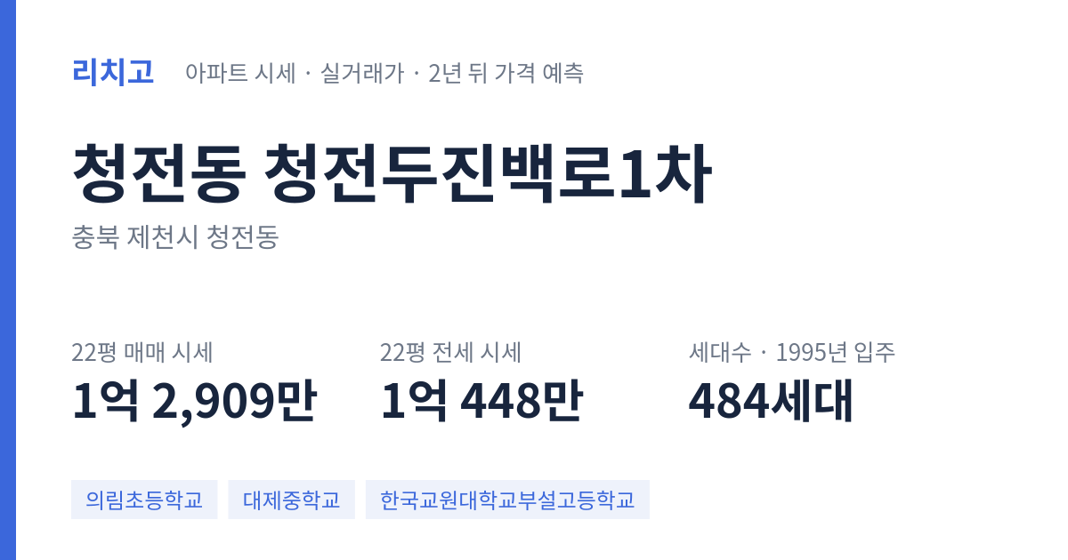 청전두진백로1차 아파트 요약 카드 — 대표 평형 매매·전세 시세, 세대수, 입주 연도