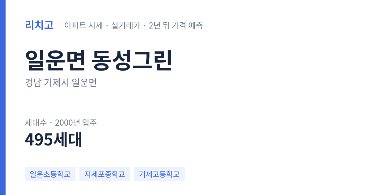 동성그린 아파트 요약 카드 — 대표 평형 매매·전세 시세, 세대수, 입주 연도