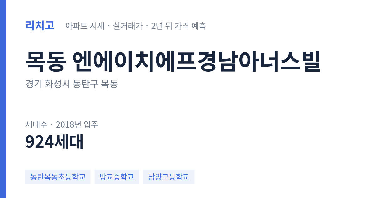 엔에이치에프경남아너스빌 아파트 요약 카드 — 대표 평형 매매·전세 시세, 세대수, 입주 연도
