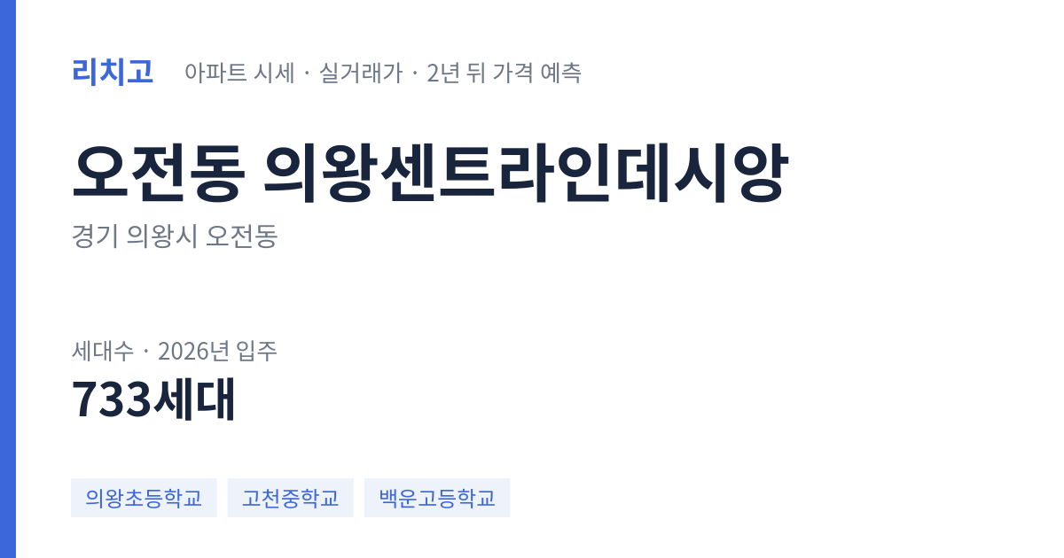 의왕센트라인데시앙 아파트 요약 카드 — 대표 평형 매매·전세 시세, 세대수, 입주 연도