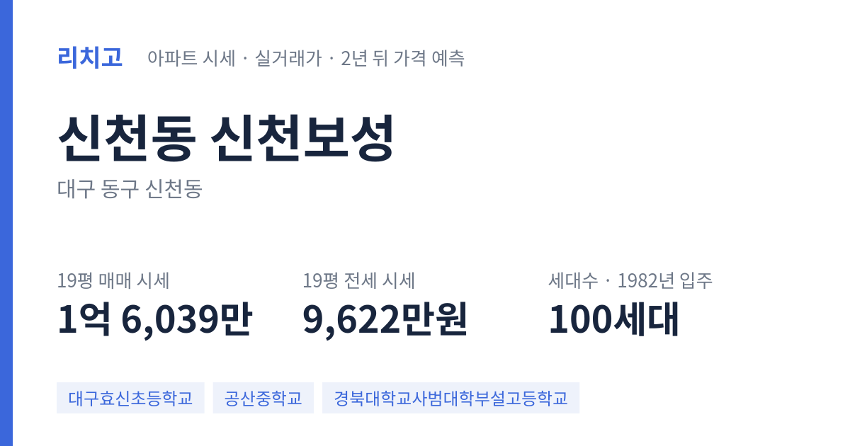신천보성 아파트 요약 카드 — 대표 평형 매매·전세 시세, 세대수, 입주 연도