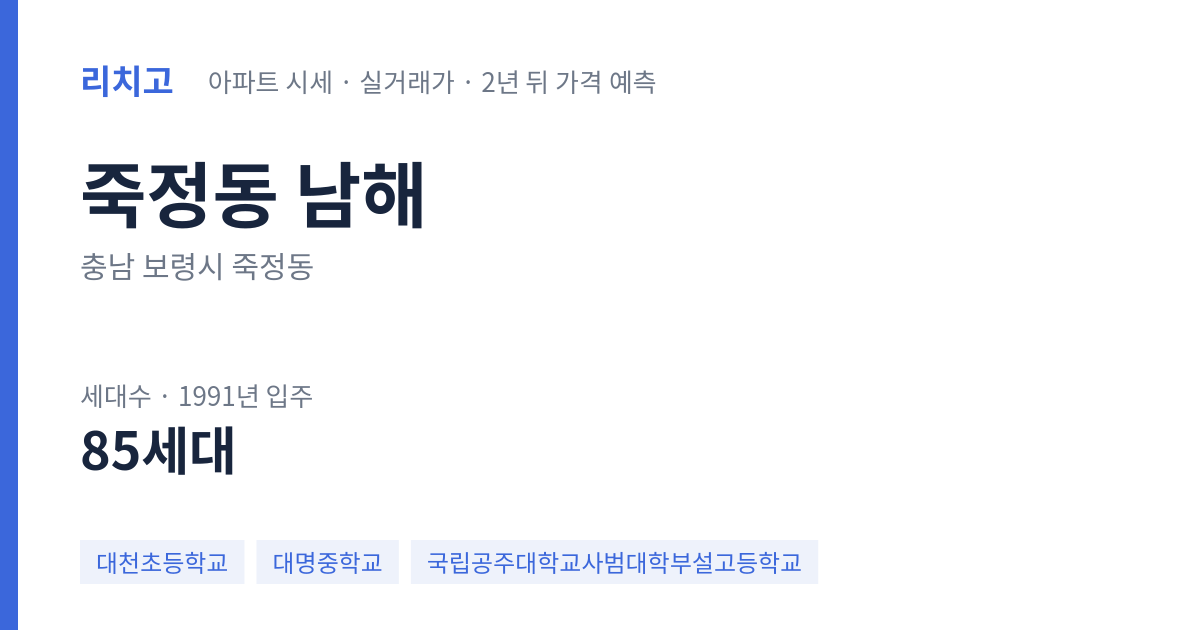남해 아파트 요약 카드 — 대표 평형 매매·전세 시세, 세대수, 입주 연도