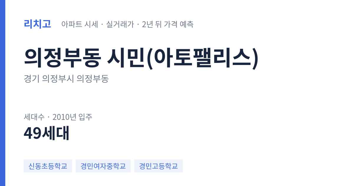 시민(아토팰리스) 아파트 요약 카드 — 대표 평형 매매·전세 시세, 세대수, 입주 연도