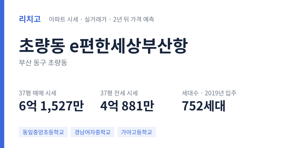 e편한세상부산항 아파트 요약 카드 — 대표 평형 매매·전세 시세, 세대수, 입주 연도