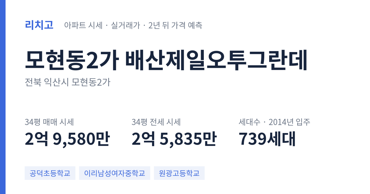 배산제일오투그란데 아파트 요약 카드 — 대표 평형 매매·전세 시세, 세대수, 입주 연도